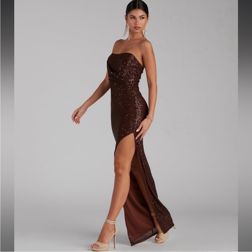 Crystal doll brown sequin evening dress